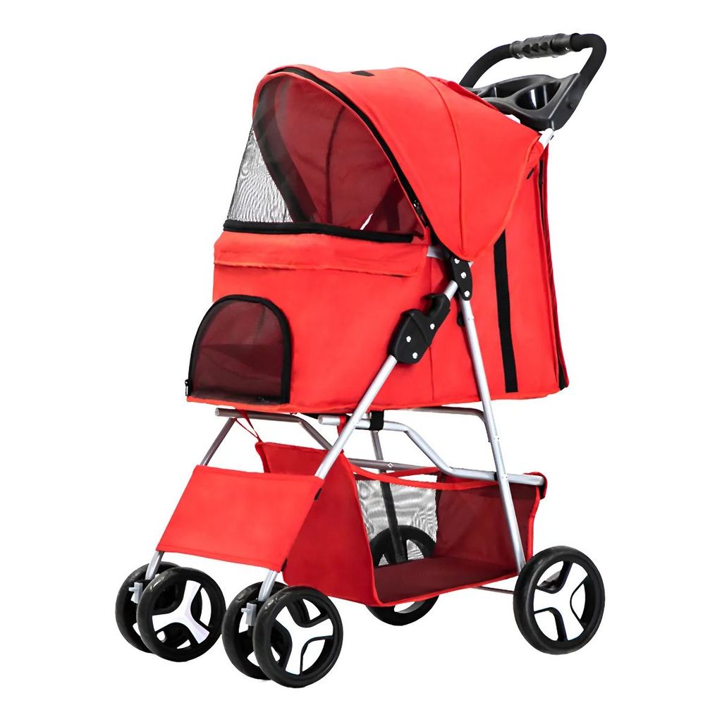 Carrinho Passeio Transporte Gato Cachorro Até 15kg -Vermelho