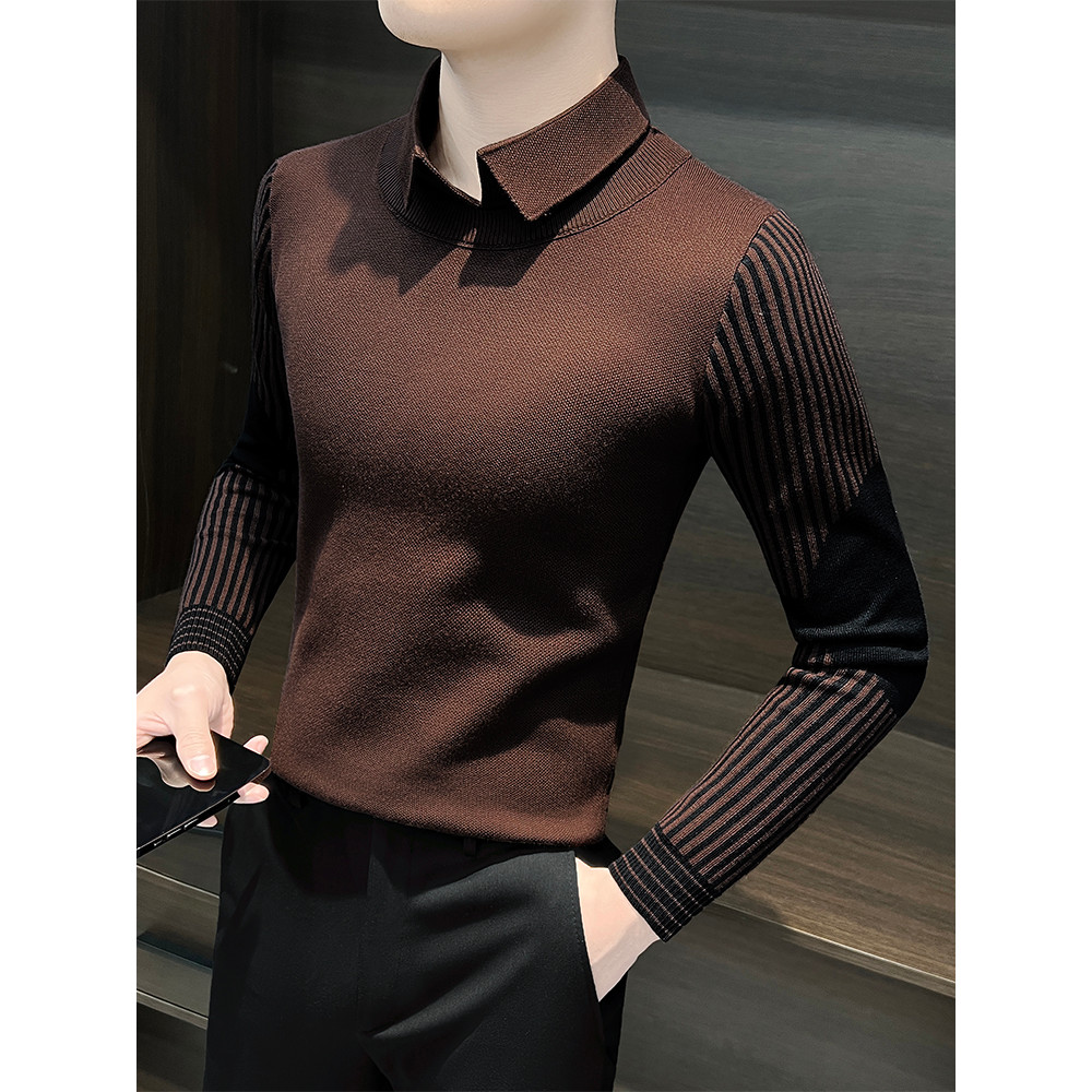 Camisola falsa de duas peças suéter masculino outono inverno roupas masculinas 2026 novo estilo roupas de outono Tops ca