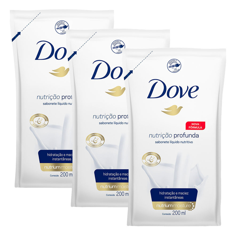 Kit 3 Sabonete Líquido Dove Hidratação Profunda Refil 200ml em Oferta na Shopee