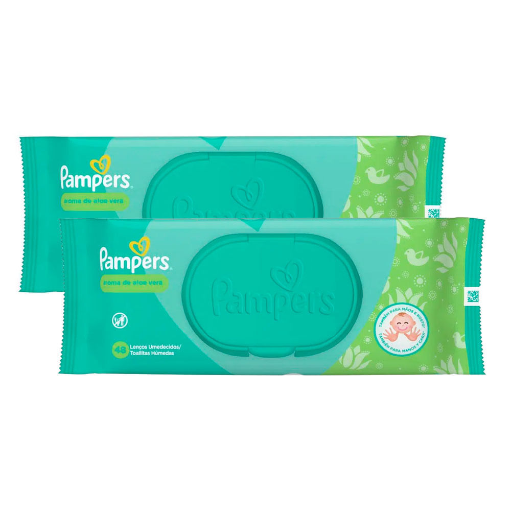 Kit 2 Lenços Umedecidos Pampers Aroma de Aloe Vera 48 Unidades em Oferta na Shopee