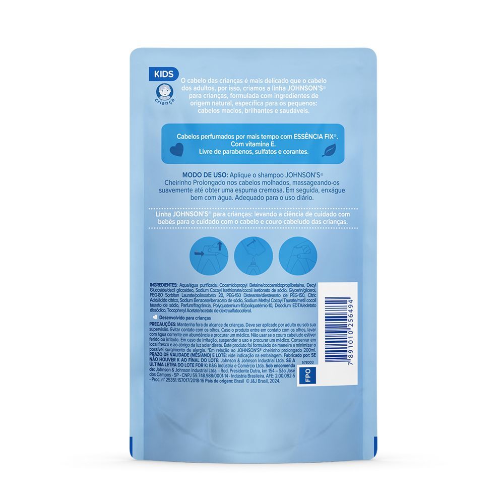 Detalhes do Shampoo Infantil Johnson Baby Refil Cheirinho Prolongado 180ml