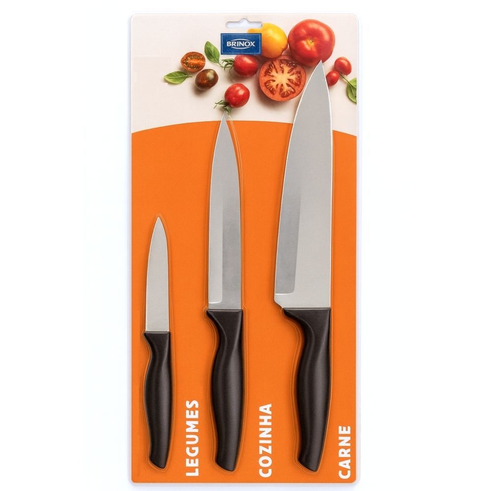 Conjunto de Facas em Aço Inox Preto (3 Peças) - Cross - 2556309 - Brinox em Oferta na Shopee