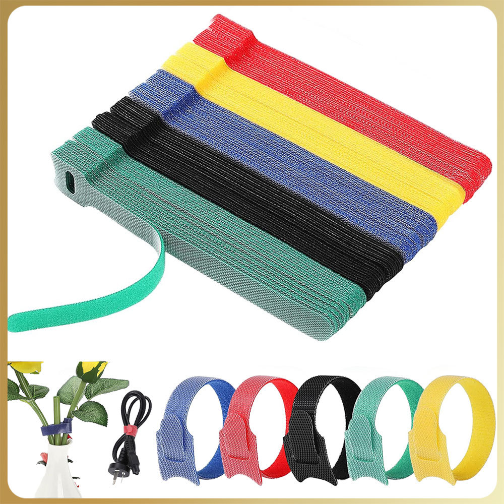 100 peças de abraçadeiras coloridas tiras de fixação de cabos organizadores de cabos com velcro em Oferta na Shopee