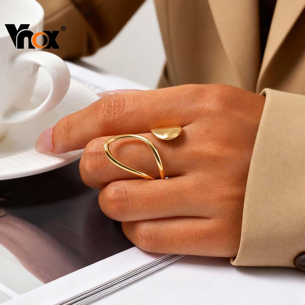 Vnox Gold Stainless Steel Gold Irregular Ring,Minimalist Abstract Wave Fashion Open Ring for Women Girl em Oferta na Shopee