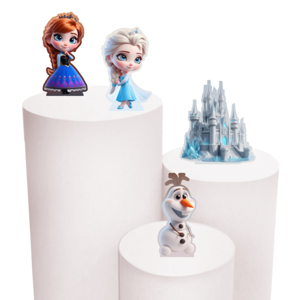 Kit de Display 4 de 20cm Totens para Decoração de Festa Frozen Cute em MDF Cortado a Laser