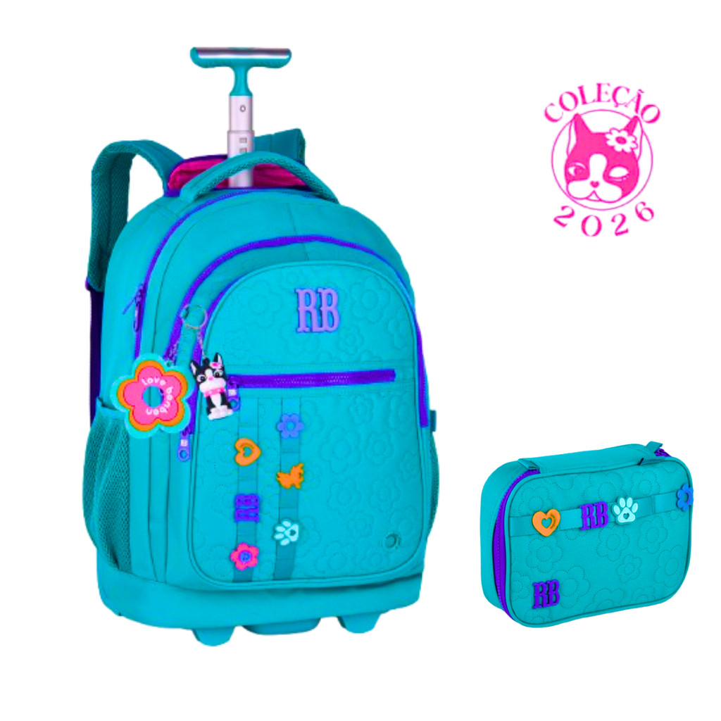 Kit Mochila de Rodinhas Com Estojo Rebecca Bonbon Flower Power - Clio Style Cor:Verde em Oferta na Shopee