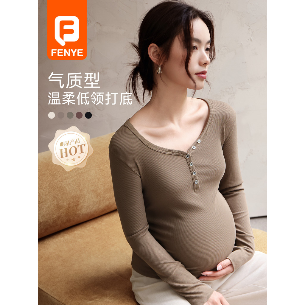 Finya camisa de fundo para maternidade, primavera outono, uso externo, uma classe, manga comprida, Top para gravidez, go