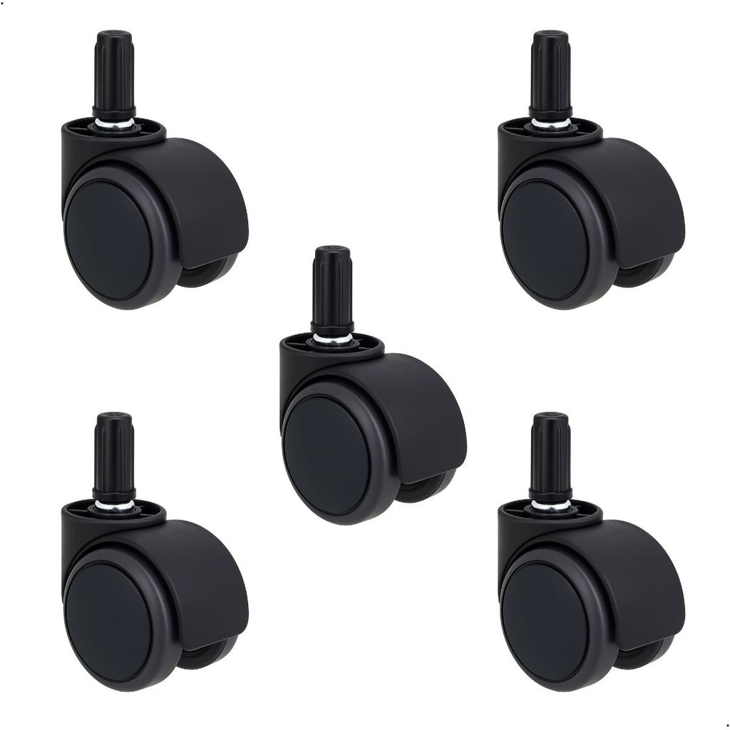 Kit 5 Rodízios em PU Grafite 50mm com Bucha – Pino 10mm para Cadeira de Escritório