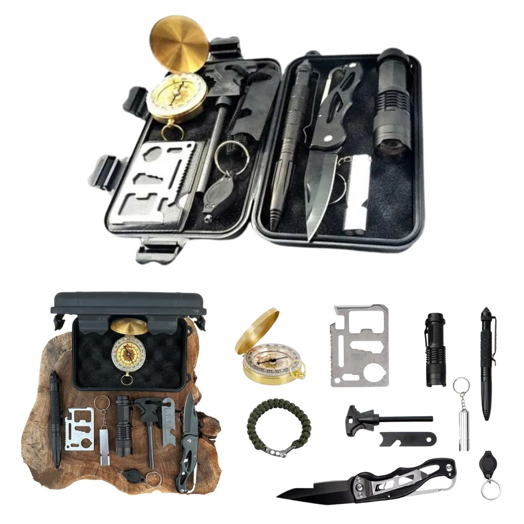 Kit Sobrevivência 10x1 Emergência Multi Ferramenta Camping Selva Camping Pederneira Estojo Portátil