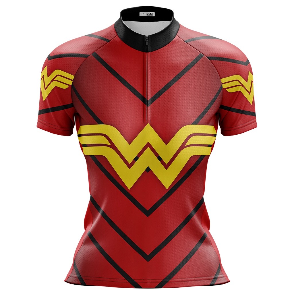 Camisa Ciclismo Feminina Dry Fit com Proteção UV Bike MTB Speed Mulher Maravilha