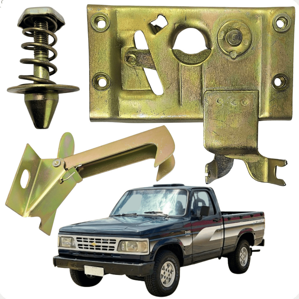 Kit Trava e Pino Superior + Fechadura Trinco Inferior Do Capô Para Chevrolet D20 A20 C20 Veraneio Bonanza Caminhão D40