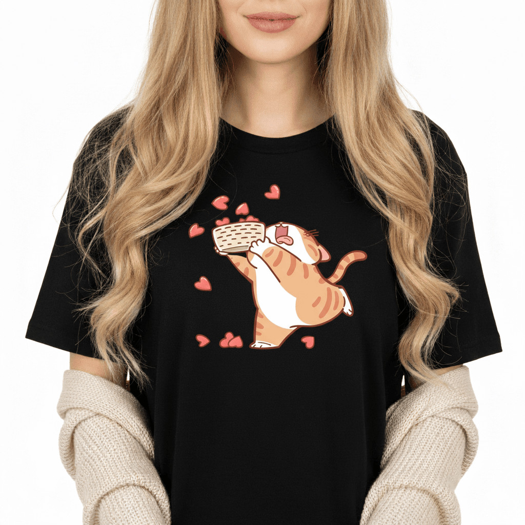 Camiseta Feminina Gatos Coração Romântica Fofa Estampada Confortavel Encantadora Estilosa Casual