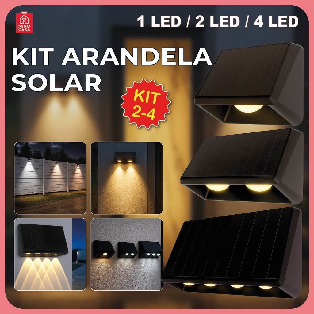 Arandela Solar 2 LEDS 4 LEDS RGB Placa Solar Embutida A Prova Dágua Modelo Resistente
