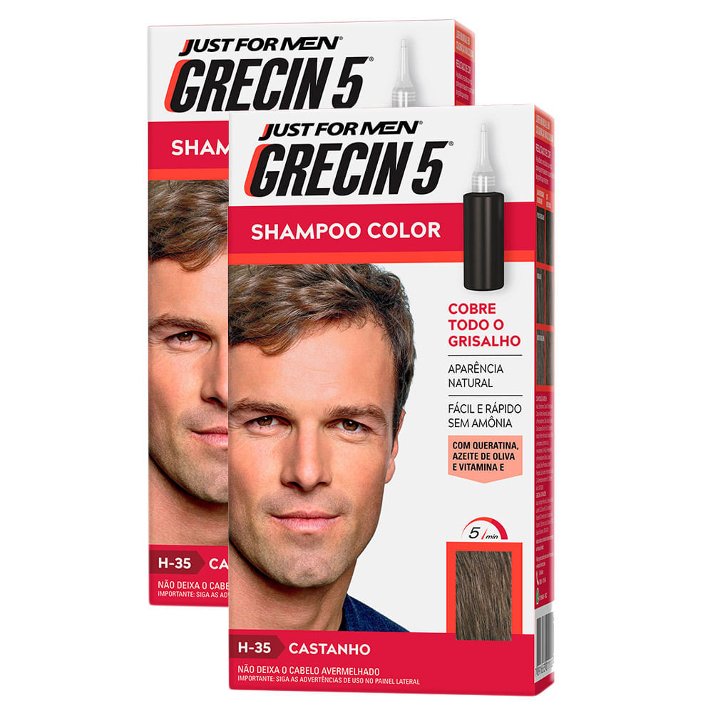 Kit 2 Grecin 5 Shampoo Color Tonalizante Castanho 60ml em Oferta na Shopee