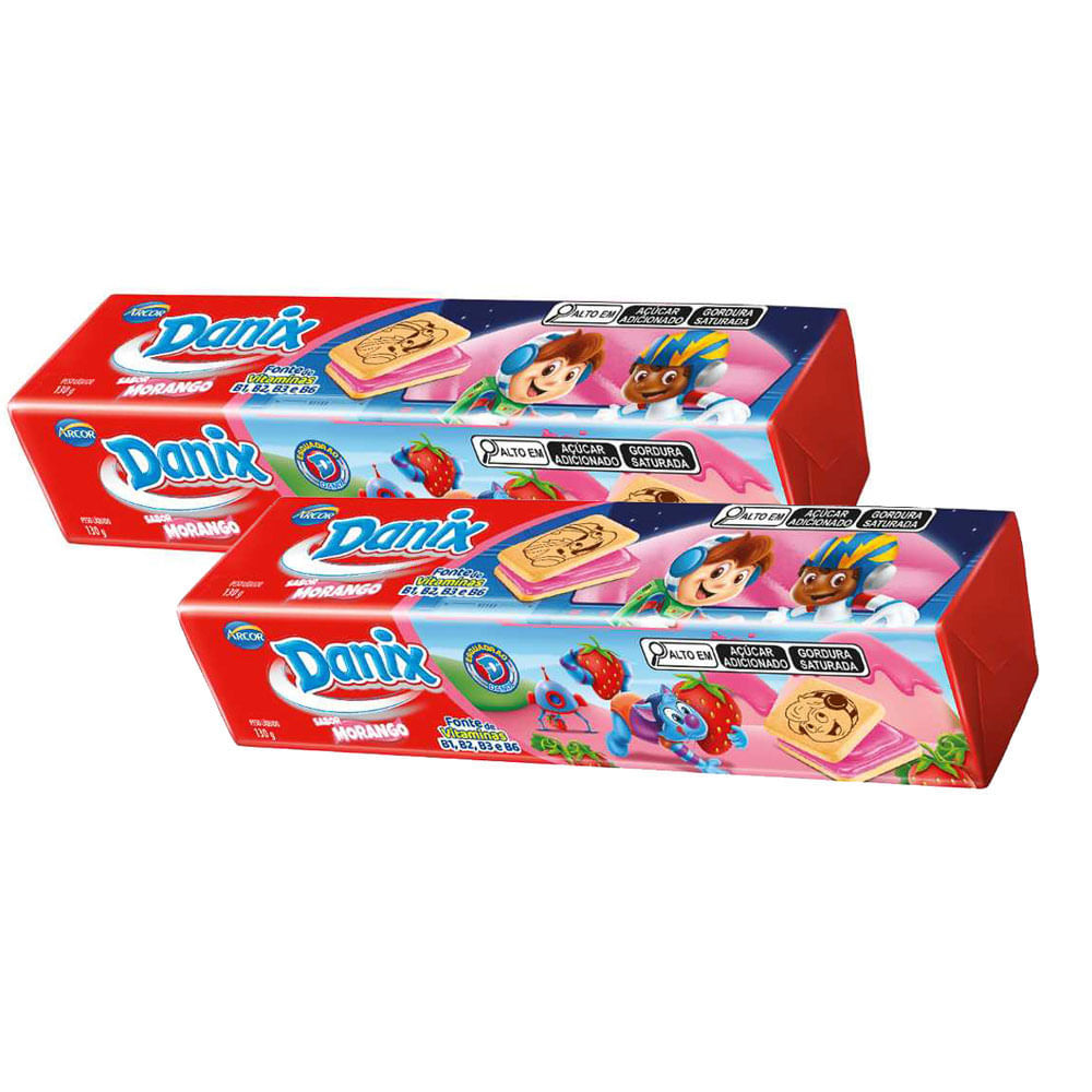 Kit 2 Biscoito Recheado Danix Sabor Morango com 130g