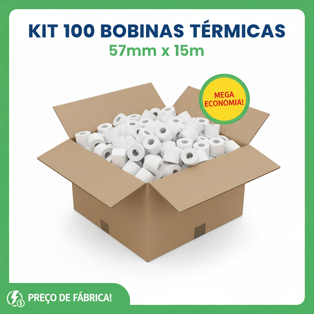 Kit Bobinas Térmicas 57mm x 15m (100 Rolos) ATACADO TOTAL p/ Moderninha Cielo Franquias em Oferta na Shopee