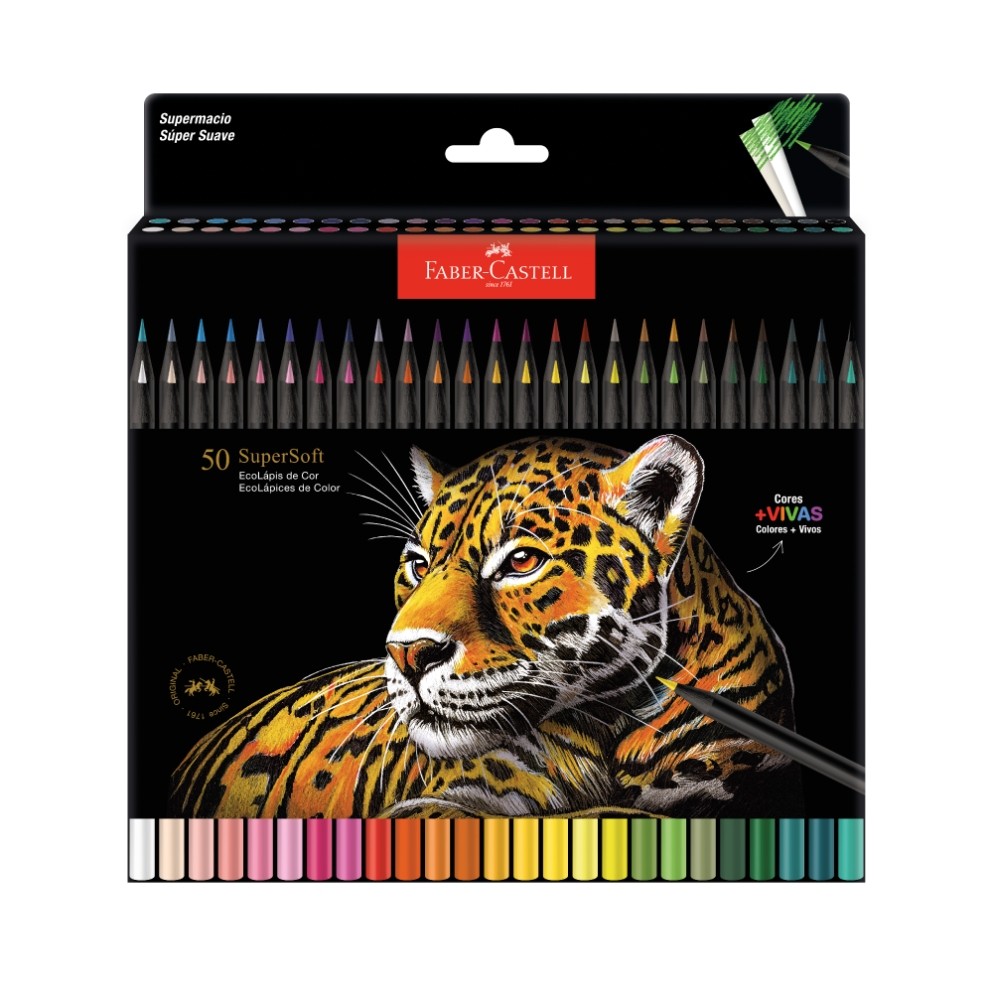 Lápis de Cor Faber-Castell Supersoft 50 Cores Redondo em Oferta na Shopee