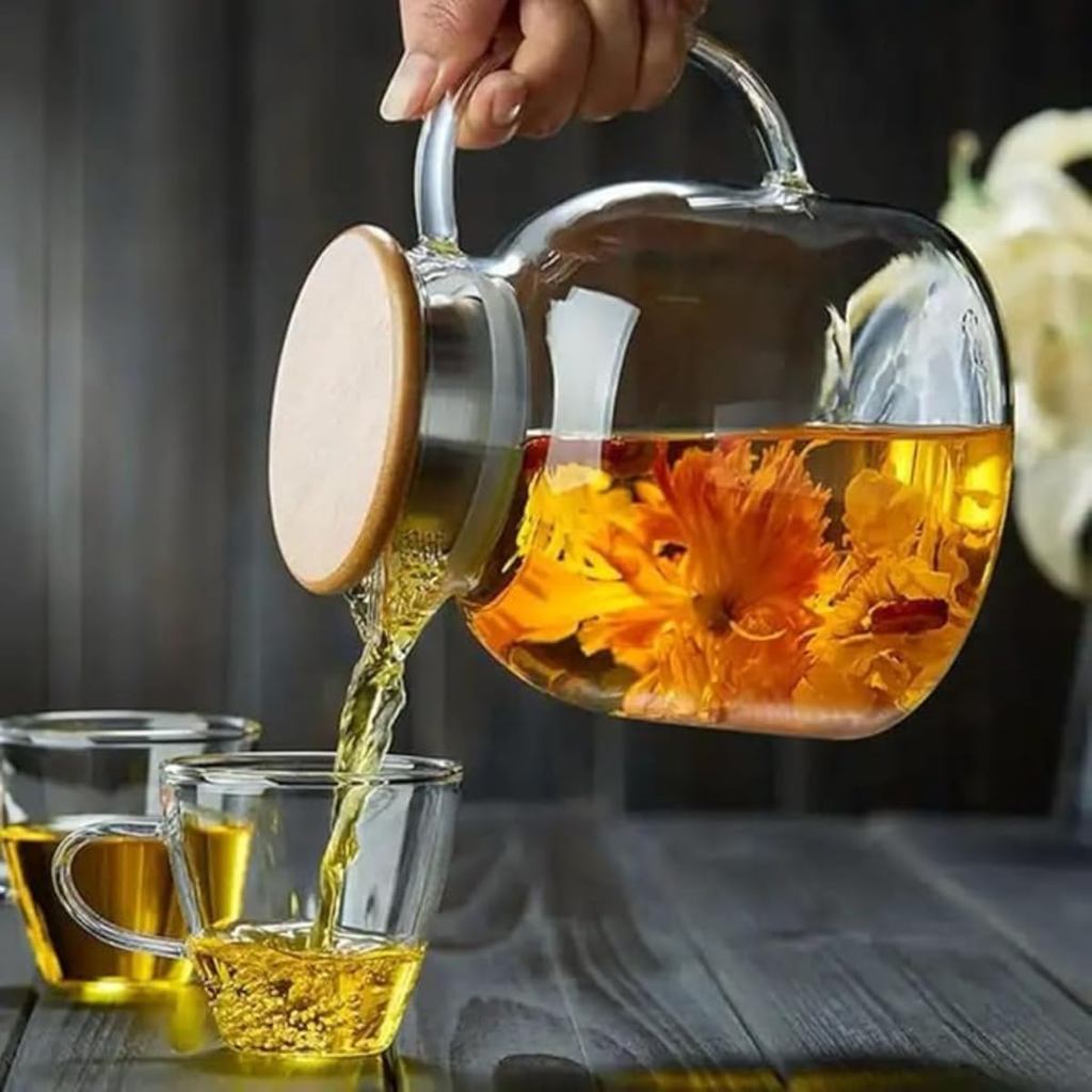 Jarra de Vidro Borossilicato Tampa de Bambu 1,5 Litros para Água Suco Chá Drinks Decoração Elegante Produto Premium