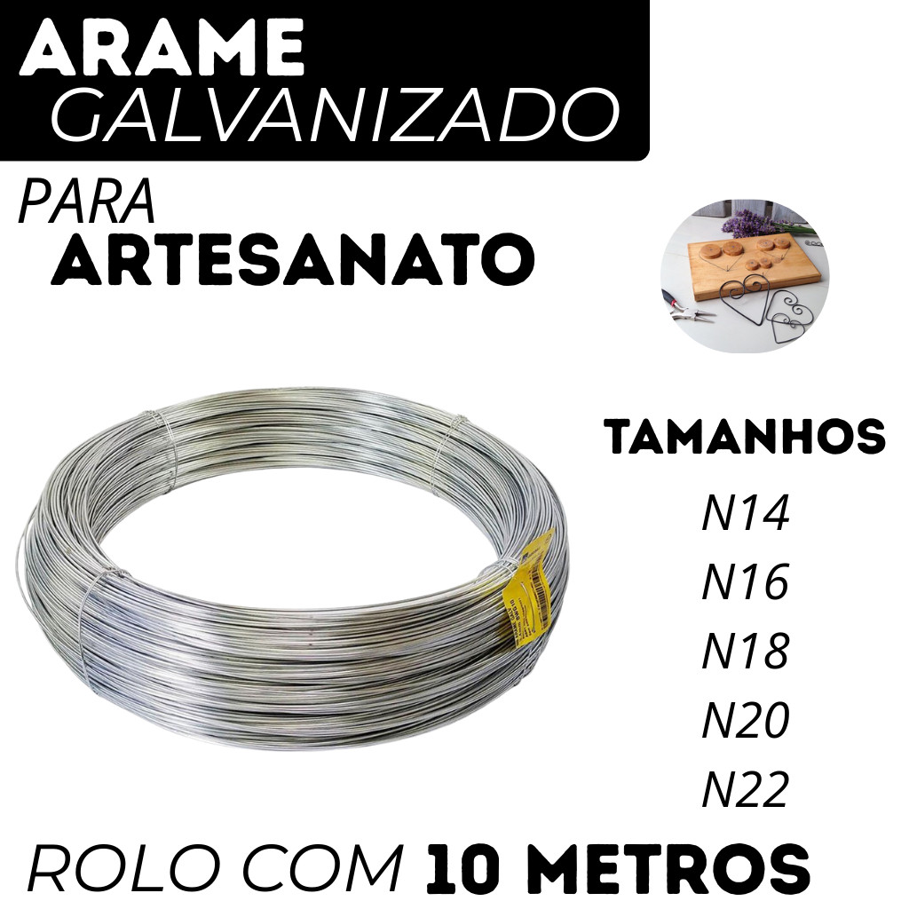 Arame Galvanizado N14, N16, N18, N20 e N22 Para Artesanato Rolo 10 Metros em Oferta na Shopee