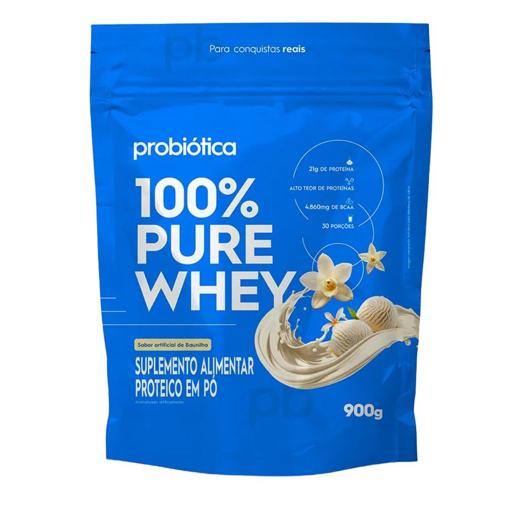 Whey Protein Concentrado 100% Pure Baunilha 24g De Proteína 900g Probiótica