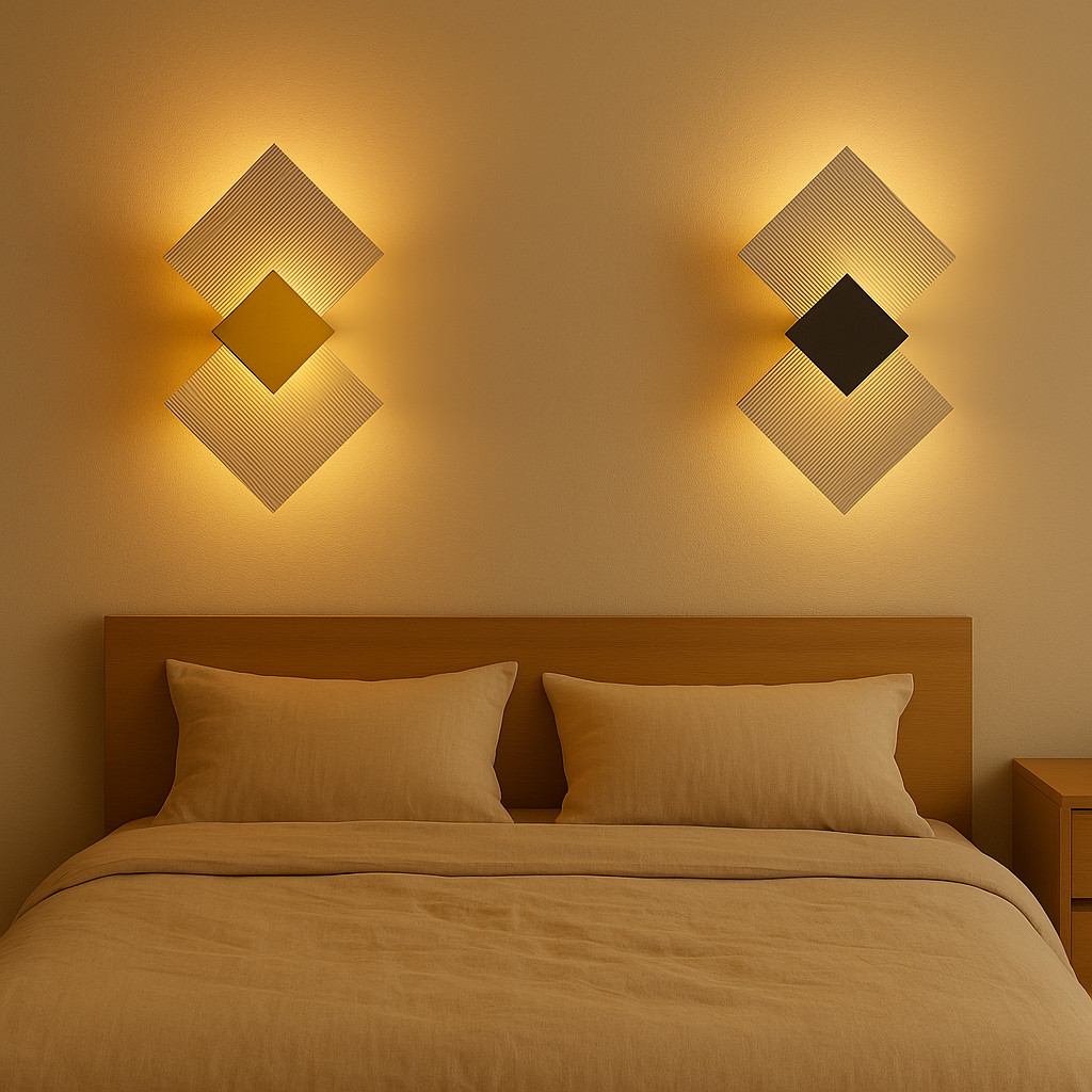 Luminária Arandela Decorativa Acrílico Geométrica Difusor Dupla Losango Base Preta Dourada 110/220v