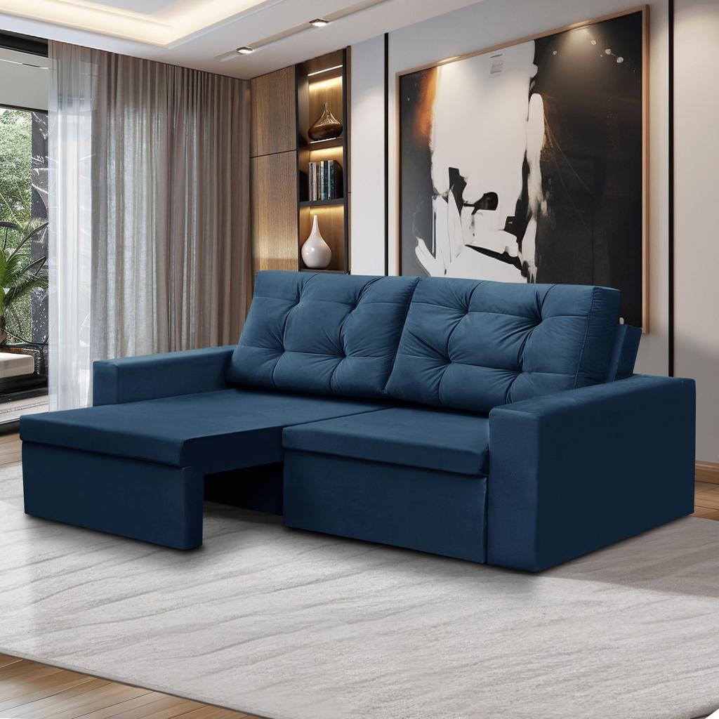 Sofá Retrátil 2 Lugares 1,80m Liz Suede Azul Adonai Estofados em Oferta na Shopee