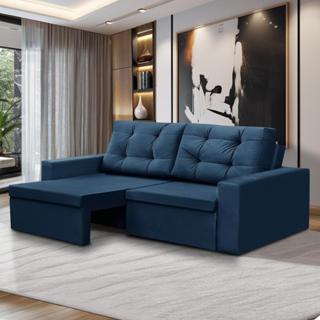 Sofá Retrátil 2 Lugares 1,80m Liz Suede Azul Adonai Estofados em Oferta na Shopee