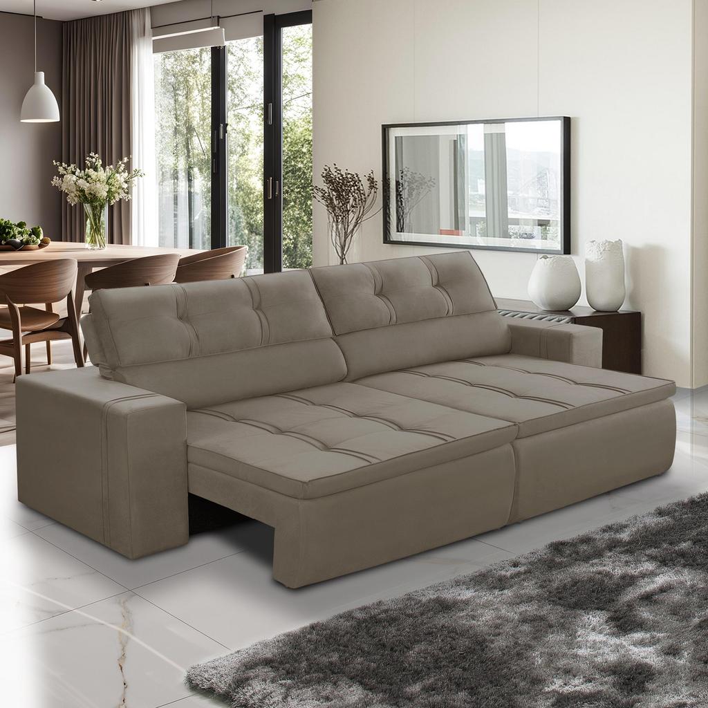 Sofá Retrátil e Reclinável 3 lugares 2,50m com Molas Stella Suede Adonai Estofados em Oferta na Shopee