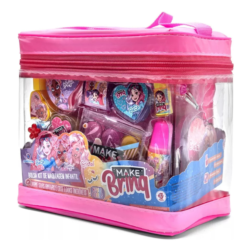 Bolsa Maleta kit maquiagem Polibrinq Fashion Com Acessórios Completa