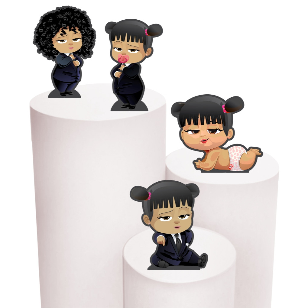Kit de Display 4 de 20cm Totens para Decoração de Festa Poderosa Chefinha Morena MDF Cortado a Laser