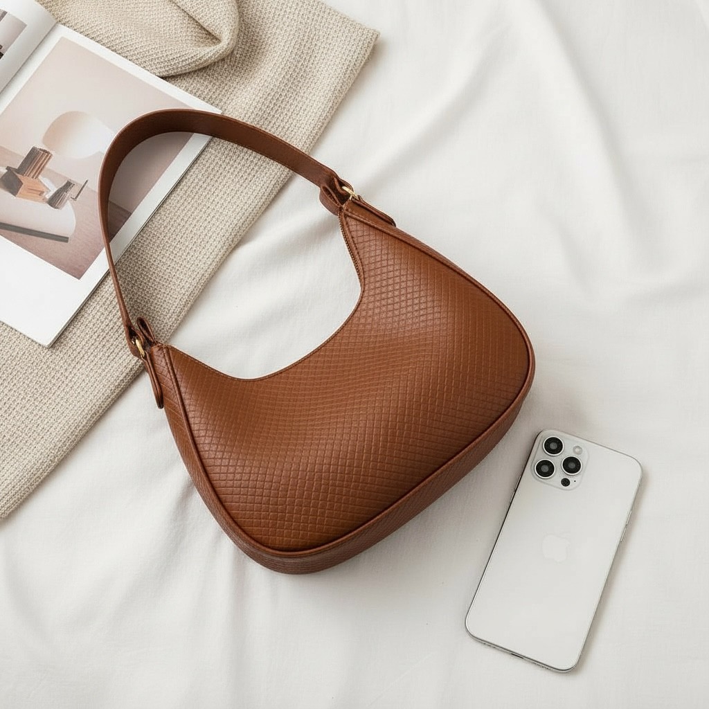 Bolsa Feminina Tricê Marrom Caramelo Baguete Espaçosa De Ombro Estilosa Casual