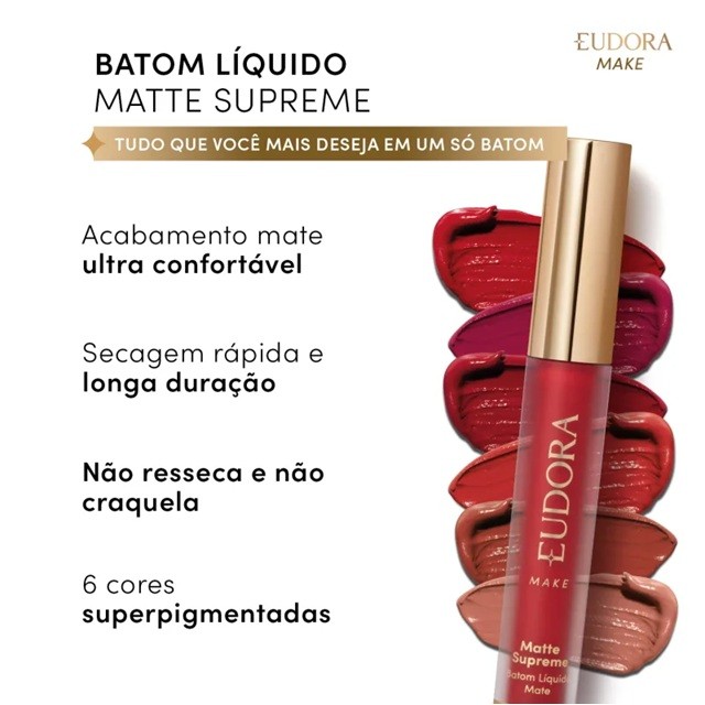 Batom Líquido Eudora Matte Supreme 4,0ml em Oferta na Shopee