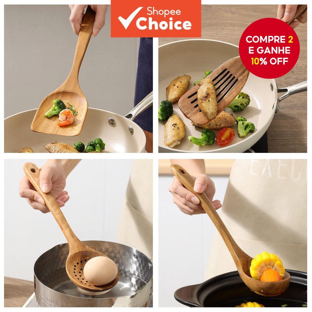 Novo Conjunto de 8 Peças de Utensílios de Cozinha em Madeira - Acessórios para Cozinha