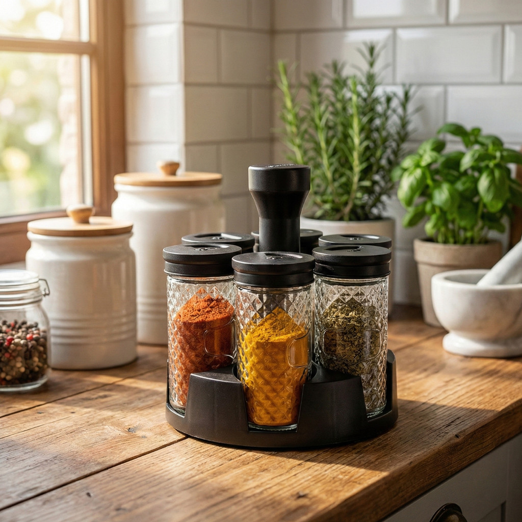 Porta Condimentos com 6 Potes de Vidros Belakaza em Oferta na Shopee