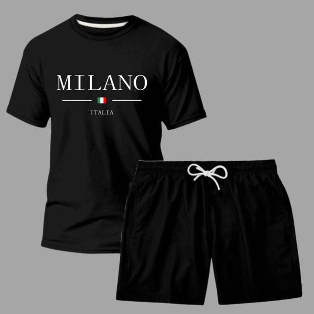 Kit Conjunto Camiseta Masculina Algodão Milano Itália  + Shorts Tactel Estiloso Verão