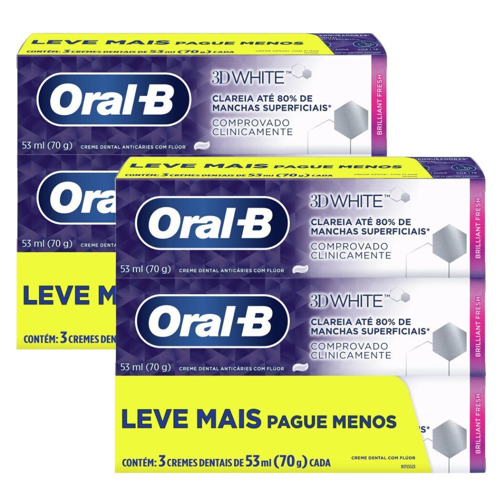 Kit 2 Creme Dental Oral-B 3D White Leve Mais Por Menos 3 Unidades com 70g em Oferta na Shopee