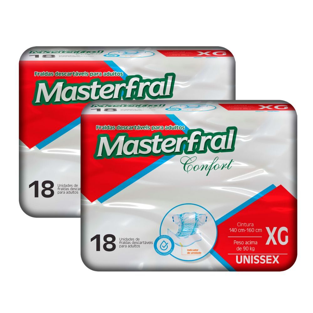 Kit 2 Fralda Geriátrica Masterfral Confort Unissex Tamanho XG com 18 Unidades em Oferta na Shopee