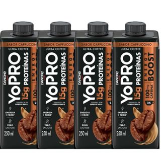 Kit 4 YoPRO Energy Boost UHT Cappuccino 15g de Proteínas 250ml em Oferta na Shopee