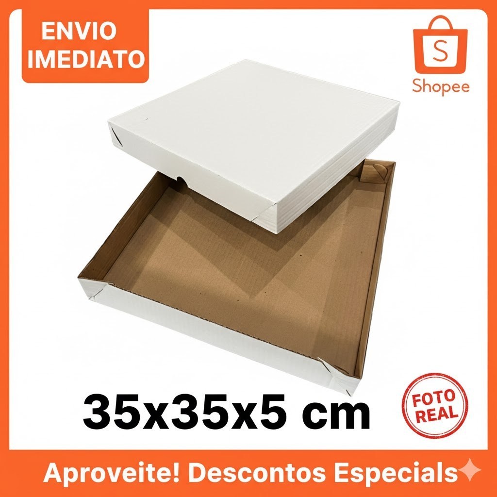 25 Caixas De Papelão 35x35x5 Branco Doces Salgados Montável em Oferta na Shopee