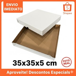 25 Caixas De Papelão 35x35x5 Branco Doces Salgados Montável em Oferta na Shopee