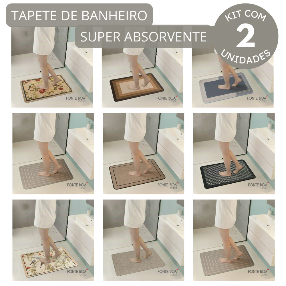 Kit 2 Tapetes de Banheiro Mágico Super Absorvente Antiderrapante Secagem Rápida 38x58cm Habitat