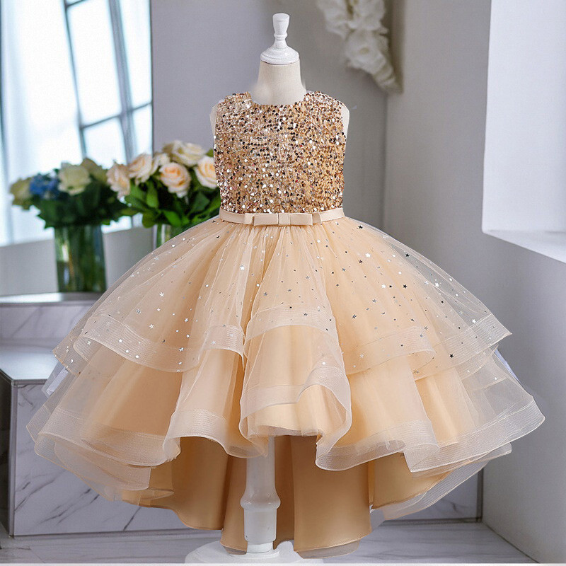 Vestido de princesa infantil vestido de lantejoulas fofo vestido de férias de casamento para meninas