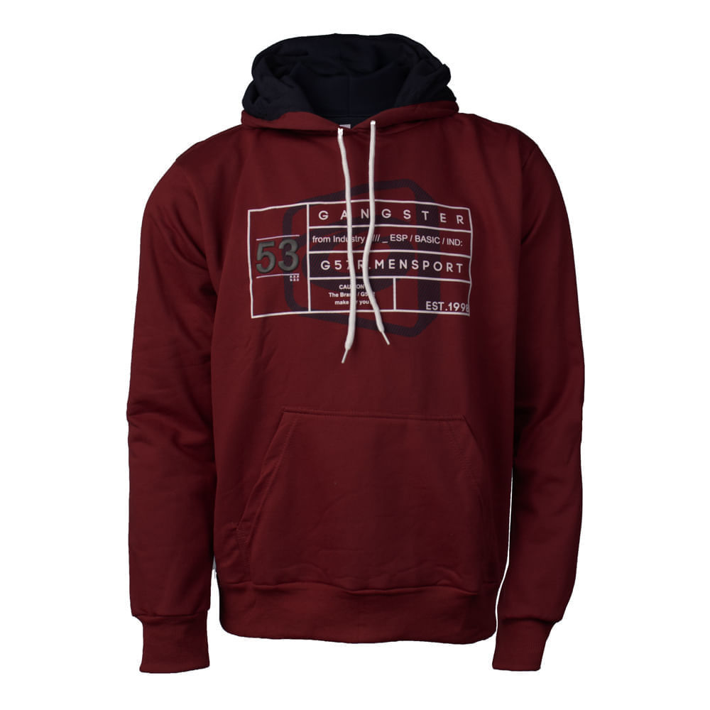 Moletom Masculino Gangster Capuz Estampa Frontal Bordo em Oferta na Shopee