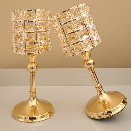 Castiçal Porta Velas de Metal e cristal 27cm dourado candelabro p/ Jantar Sala Casamento em Oferta na Shopee