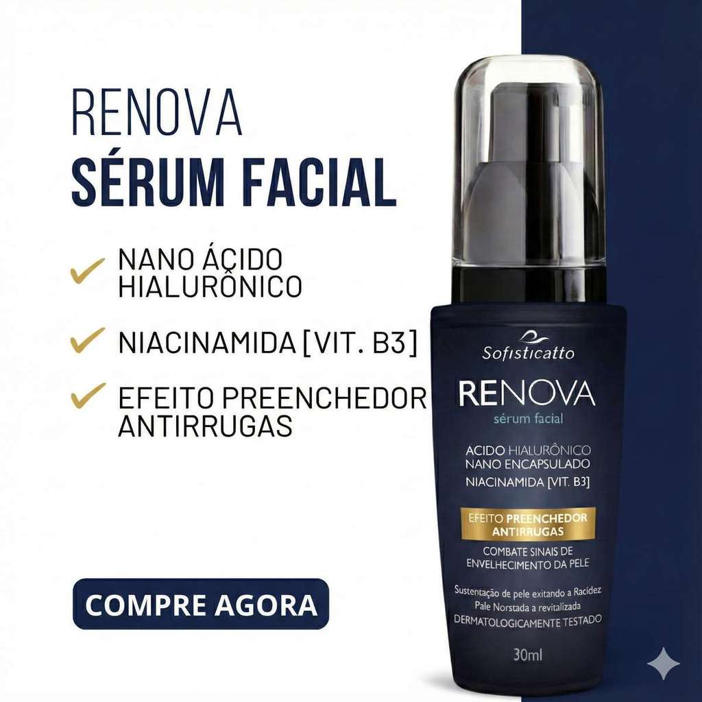Sérum Hidratante Facial Preenchedor clareador Antirrugas Renova com Ácido Hialurônico 30mL