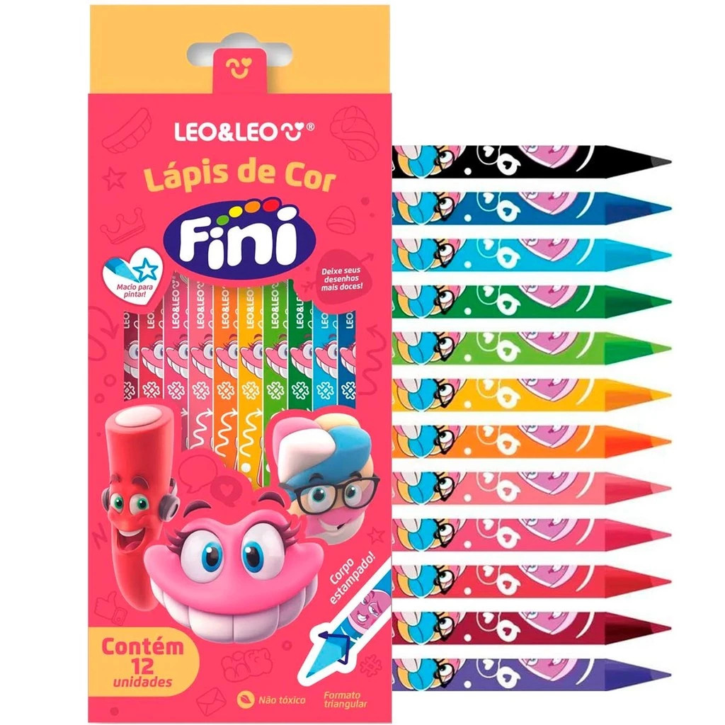 Lápis de Cor Triangular Estampado Fini - 12 Cores Leo&Leo em Oferta na Shopee