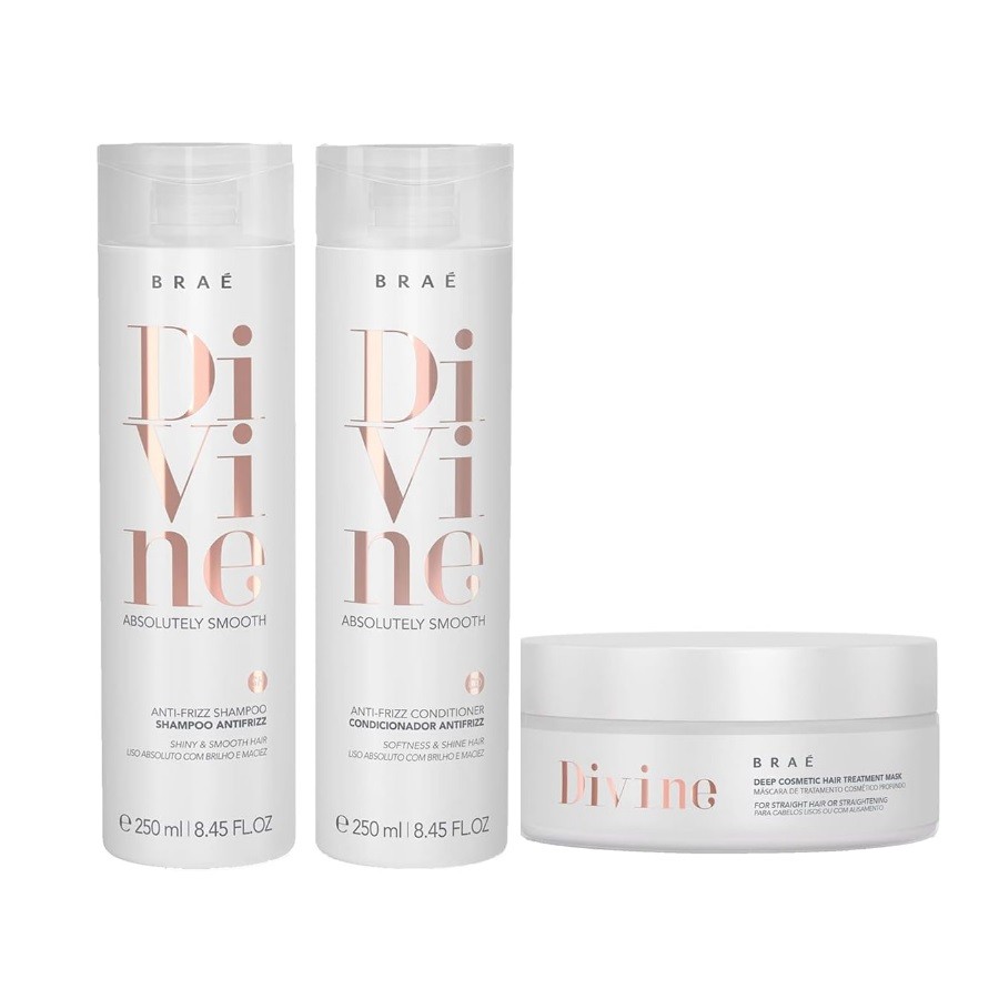Kit Shampoo Condicionador Máscara Divine Braé Anti Frizz em Oferta na Shopee