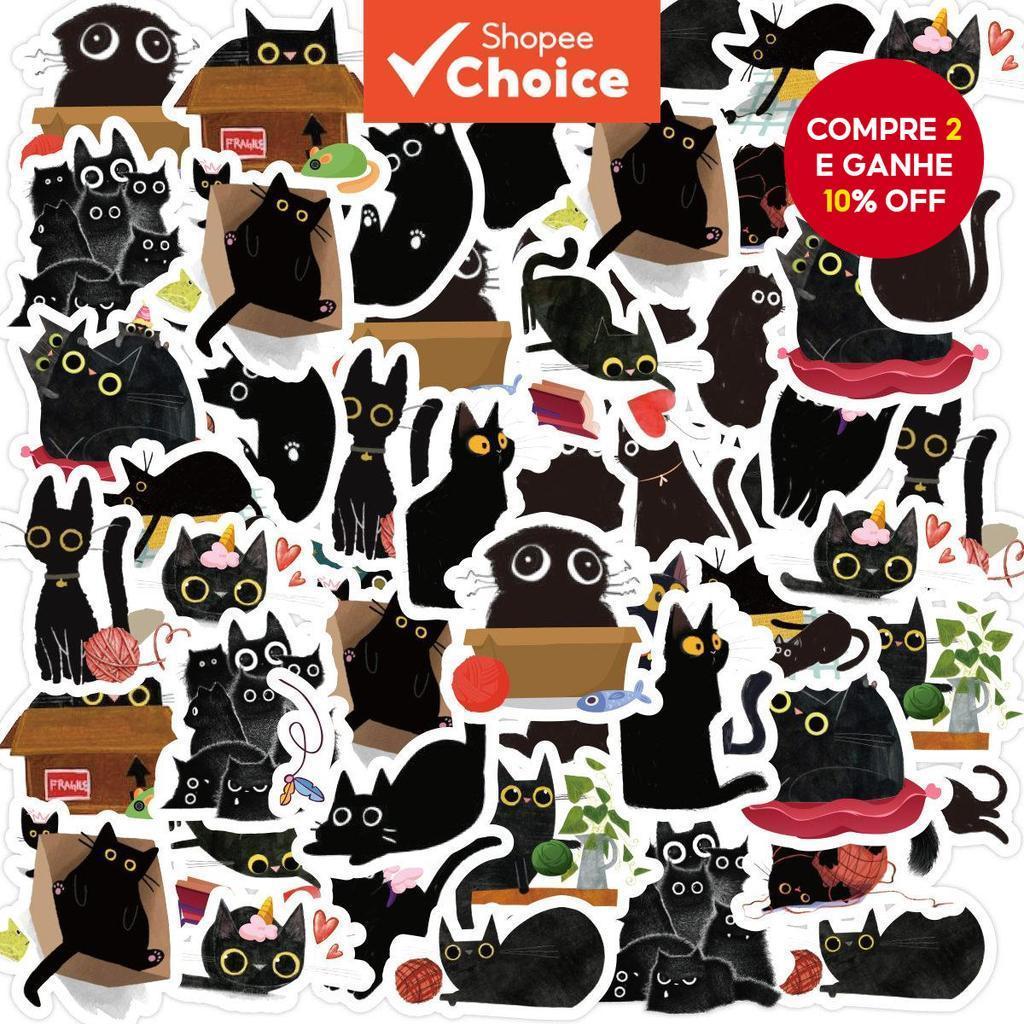 Bonito Japonês Gato Preto Adesivo 46 Pçs PVC Estudante DIY Papelaria Decoração Adesivos À Prova Dwaterproof Água Adequad