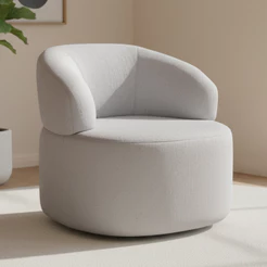 Poltrona Giratória Orgânica Para Sala de Estar Living Helena L02 Linho Cinza - Lyam Decor