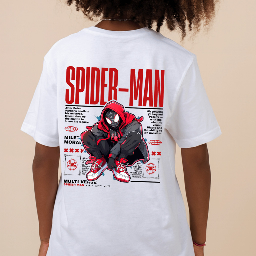 Camisa 30.1 Homem Aranha Miles Moda Infantil Morales Camiseta Criança Malha Algodão